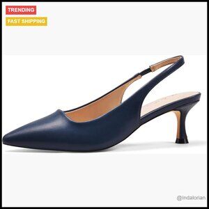 Synthetic Leather Kitten Heel Slingback Pumps with Cushioned Insole